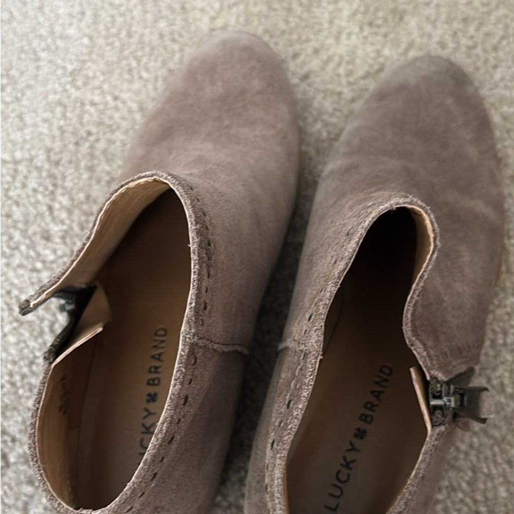 Lucky Brand Taupe Suede Ankle Booties with Side Zip